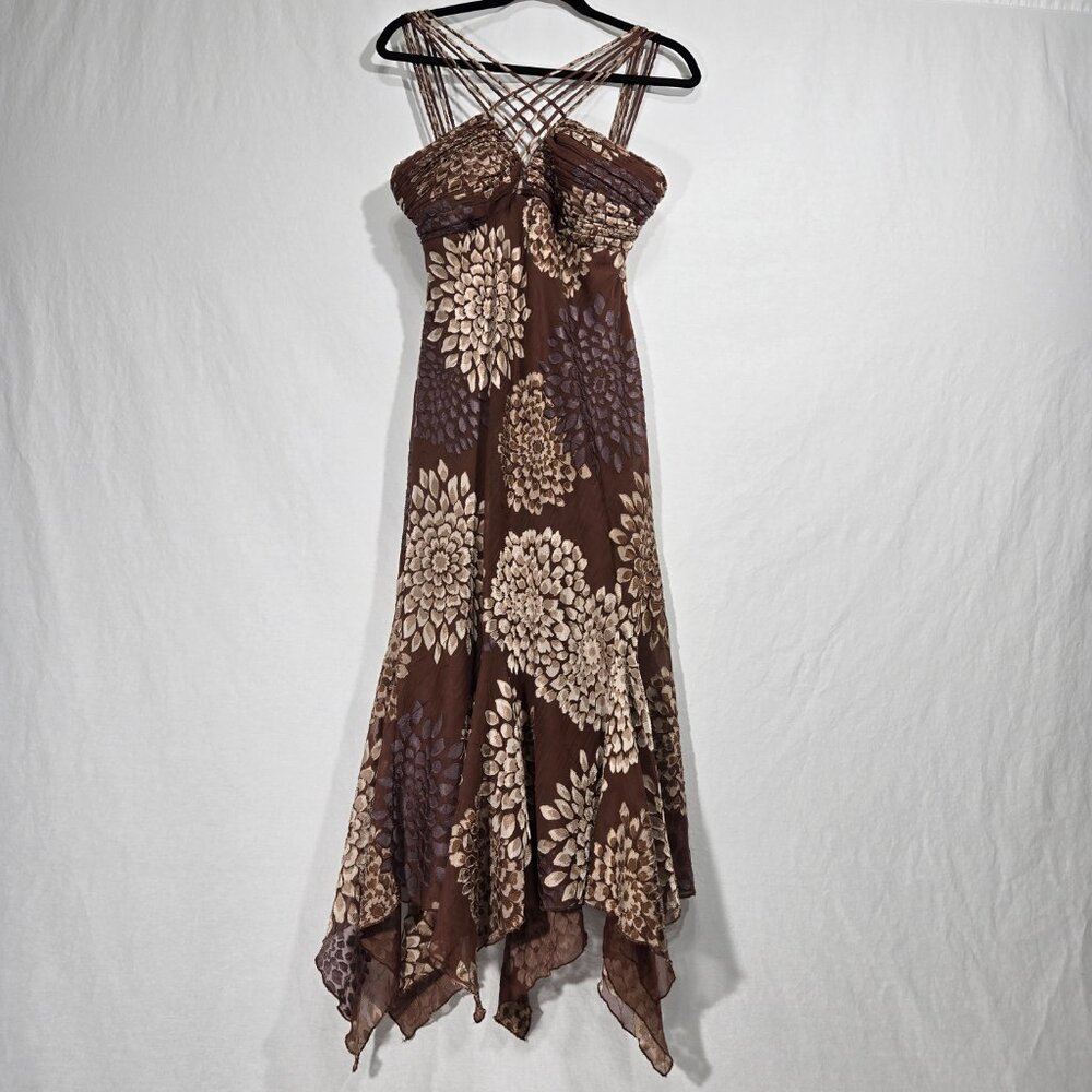 Vintage S.L.Fashions Y2K Steampunk Whimsigoth BROWN Babydoll Midi Dress Size 12.